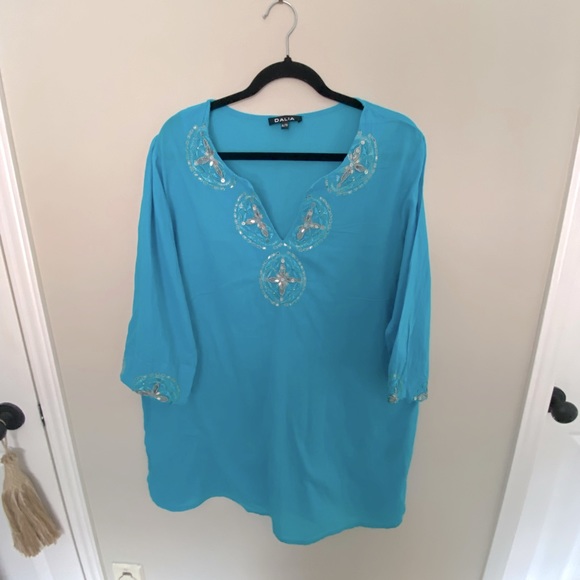 Dalia Turquoise Blue Beach Cover/ Tunic - Picture 1 of 6